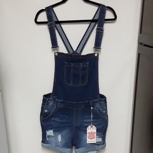 NWT WAX Plus size Distressed denim overall shorts